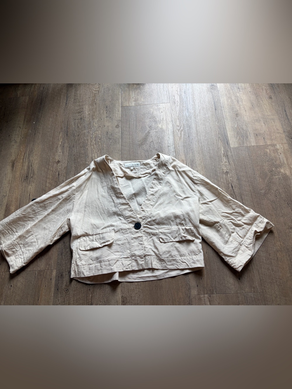 Zara Linen Blend Cream Beige Blazer Jacket Roll Tab Sleeves Size S